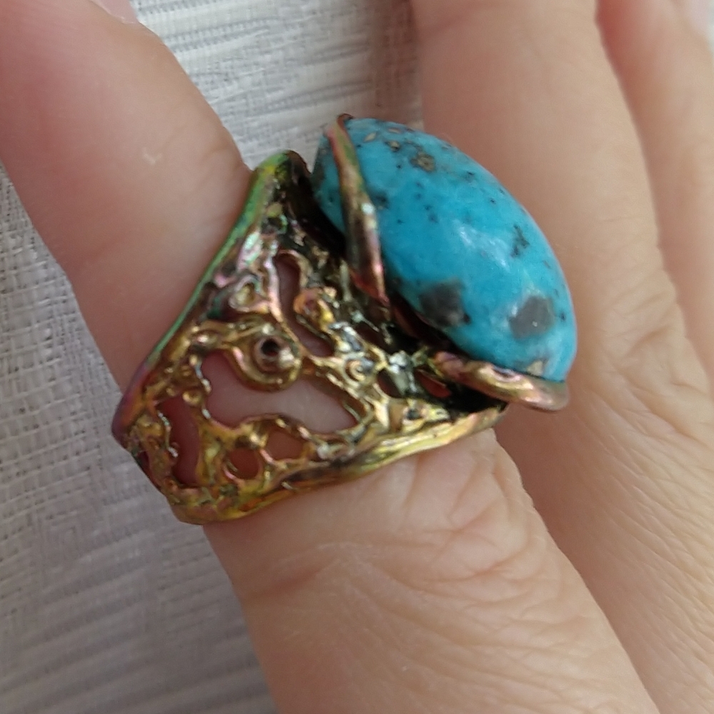 Unique natural turquoise sterling silver ring - Picture 3 of 8